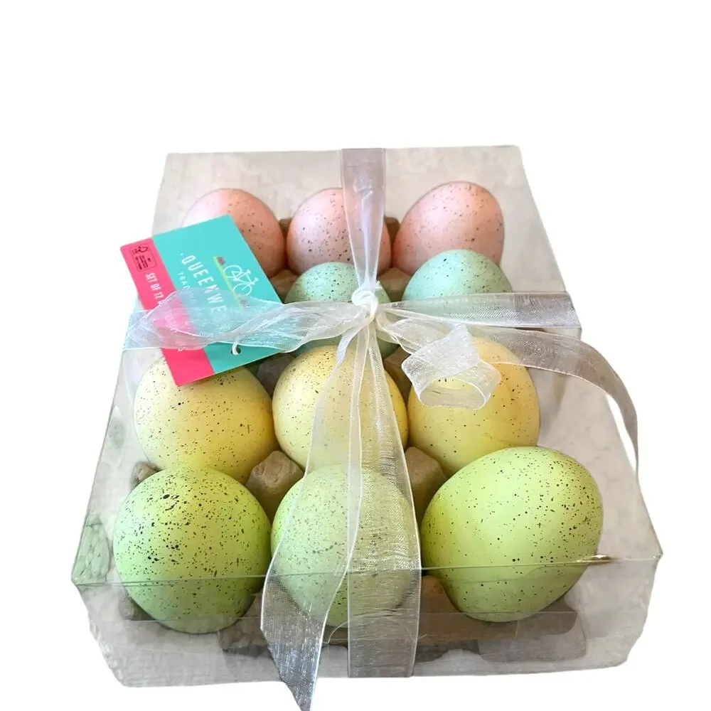 Queenswest Easter Eggs Boxed Set of 12 Pastel Colors Speckled Spring Decor New
